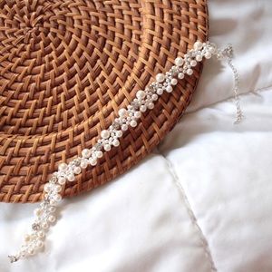 Faux White Pearl Diamond Beaded Choker w/ Silver